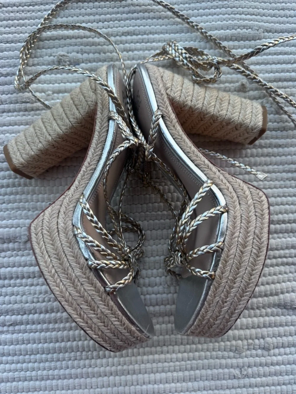 PAIGE Metallic Lace-Up Platform Heels Rope Espadrille Silver Size 10